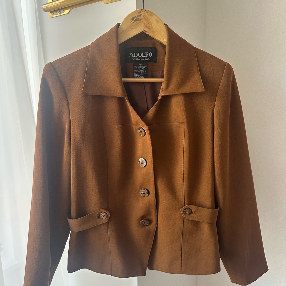 90s Women's Milk Chocolate Brown Tailored Button Down Shacket Johnny Collar SM